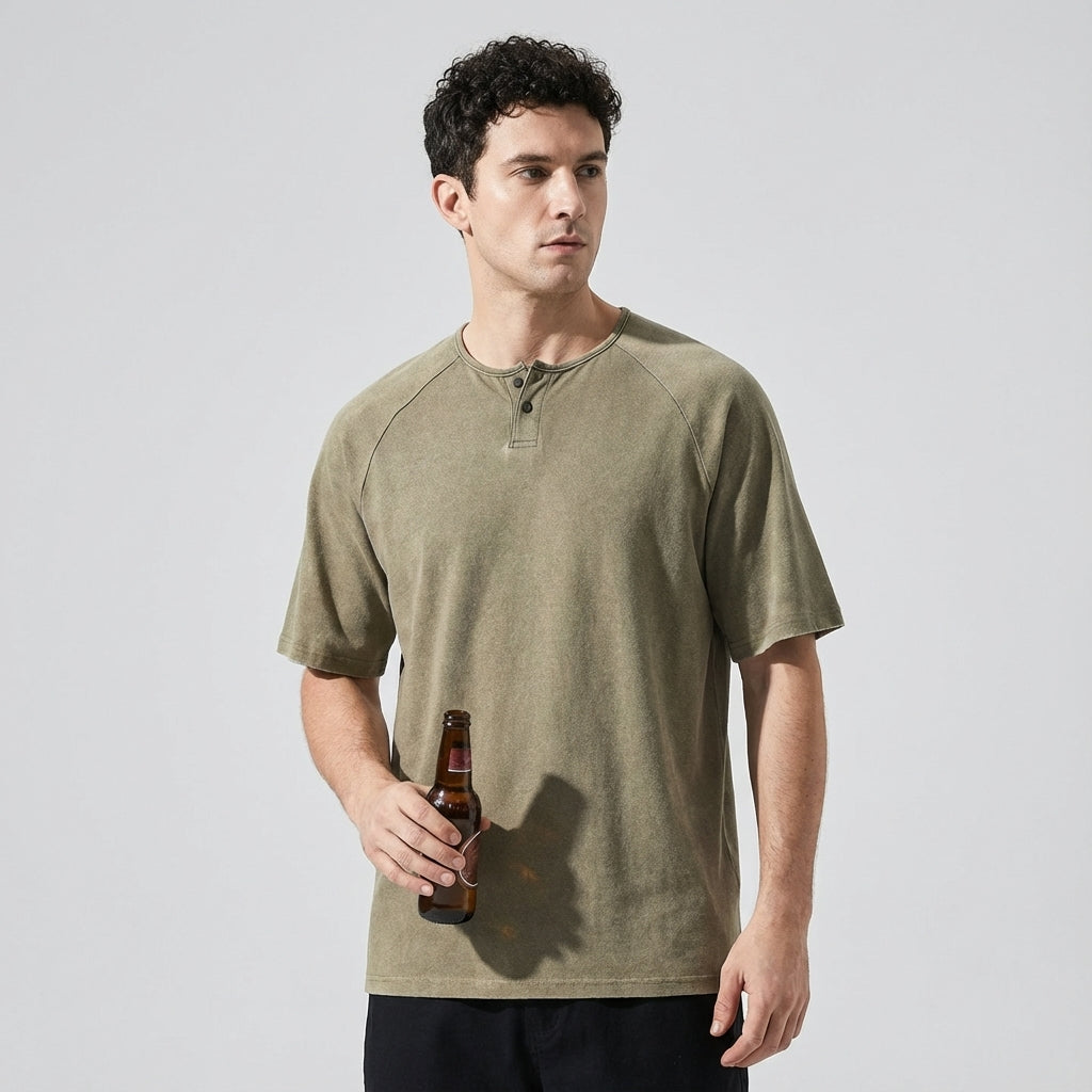 Urban Drift Henley Tee With Raglan Sleeves