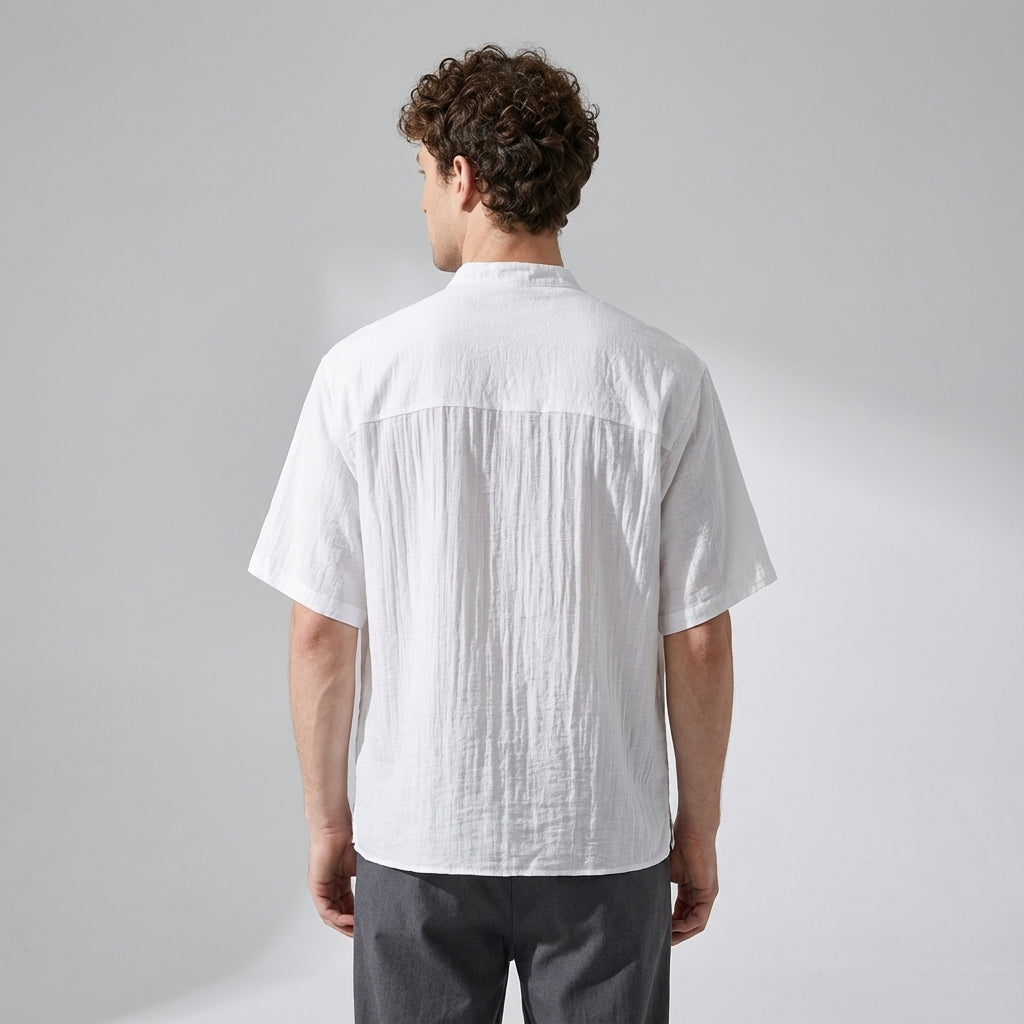 Stand Collar Viscose Smart Casual White Shirt
