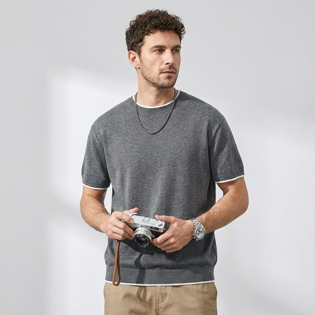 Linen Tencel Dark Gray Knit Tee