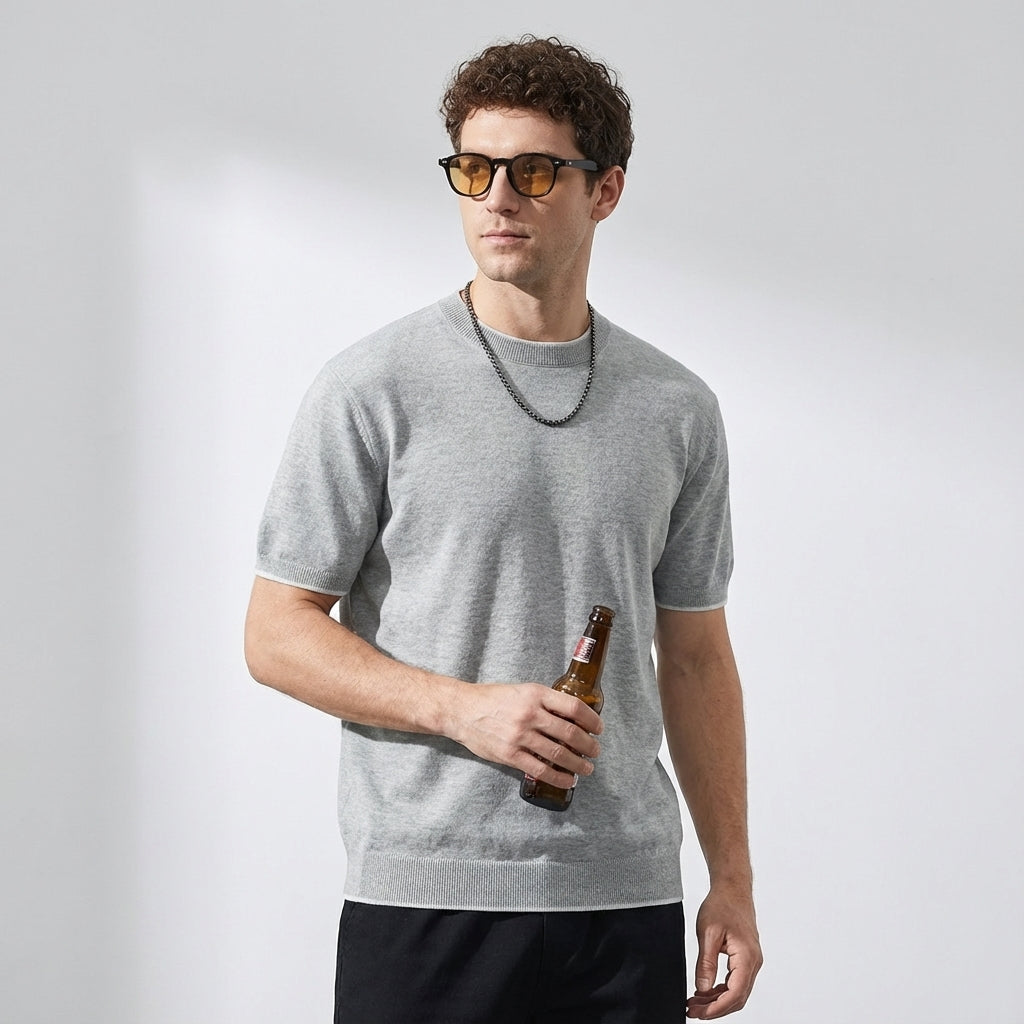 Linen Tencel Light Gray Knit Tee