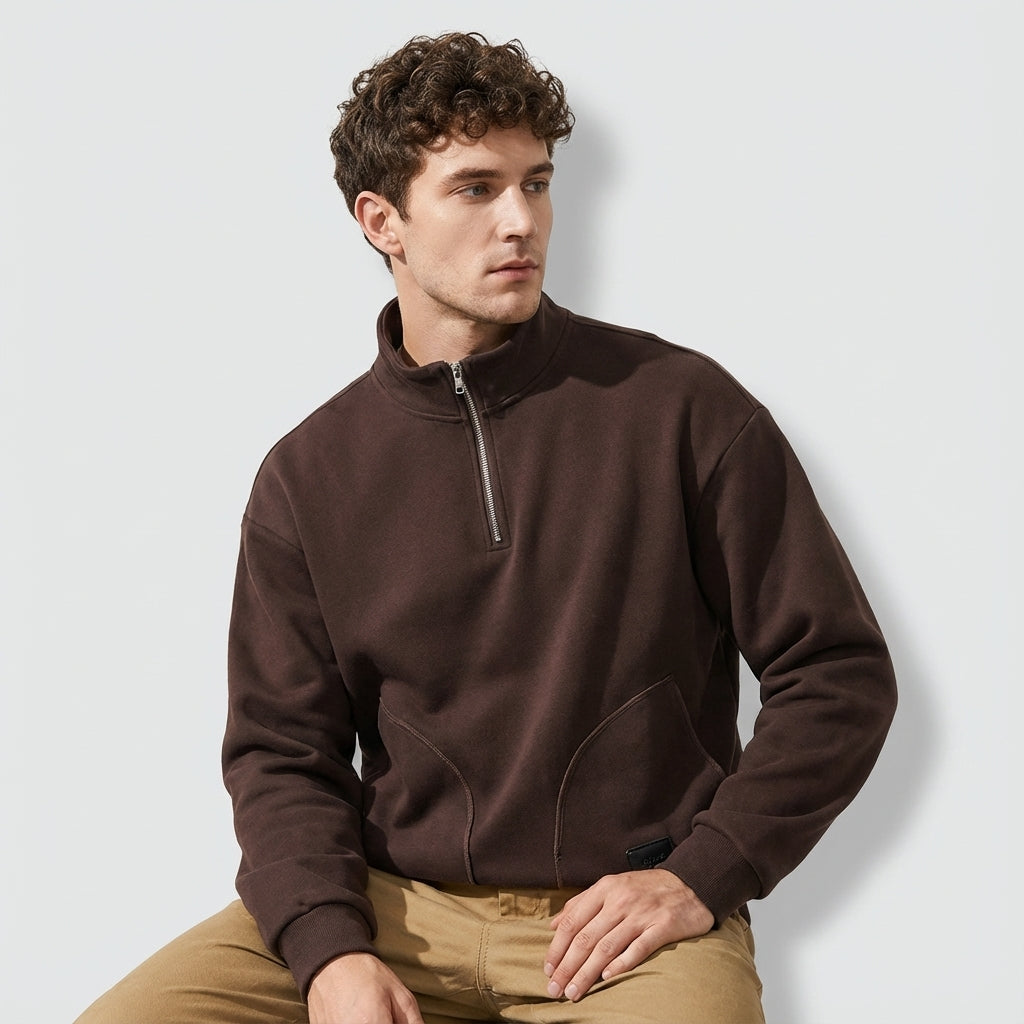 Quarter-Zip Fleece 500 GSM Jacket With Pockets in Black
