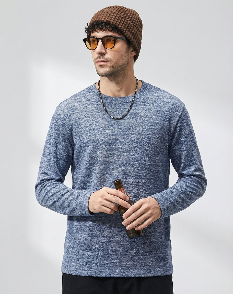 Soft Knitted Skin Friendly Fleece Crew Neck Tee
