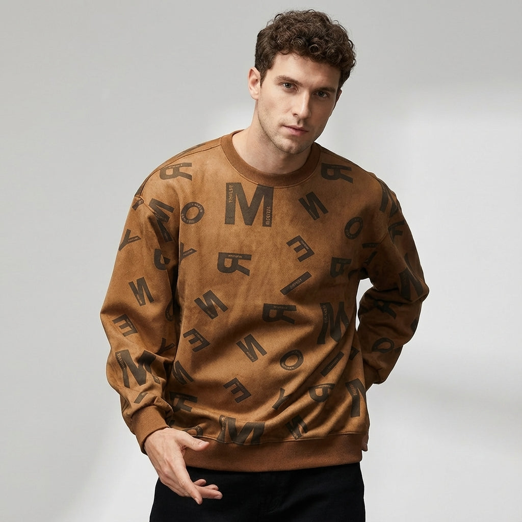 Suede Sweatshirt in Khaki