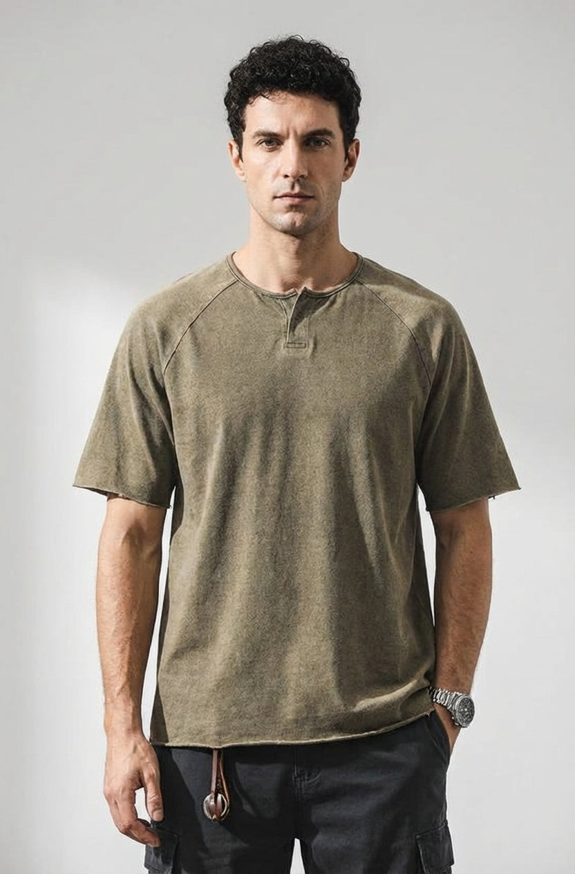 Urban Drift Henley Tee With Raglan Sleeves