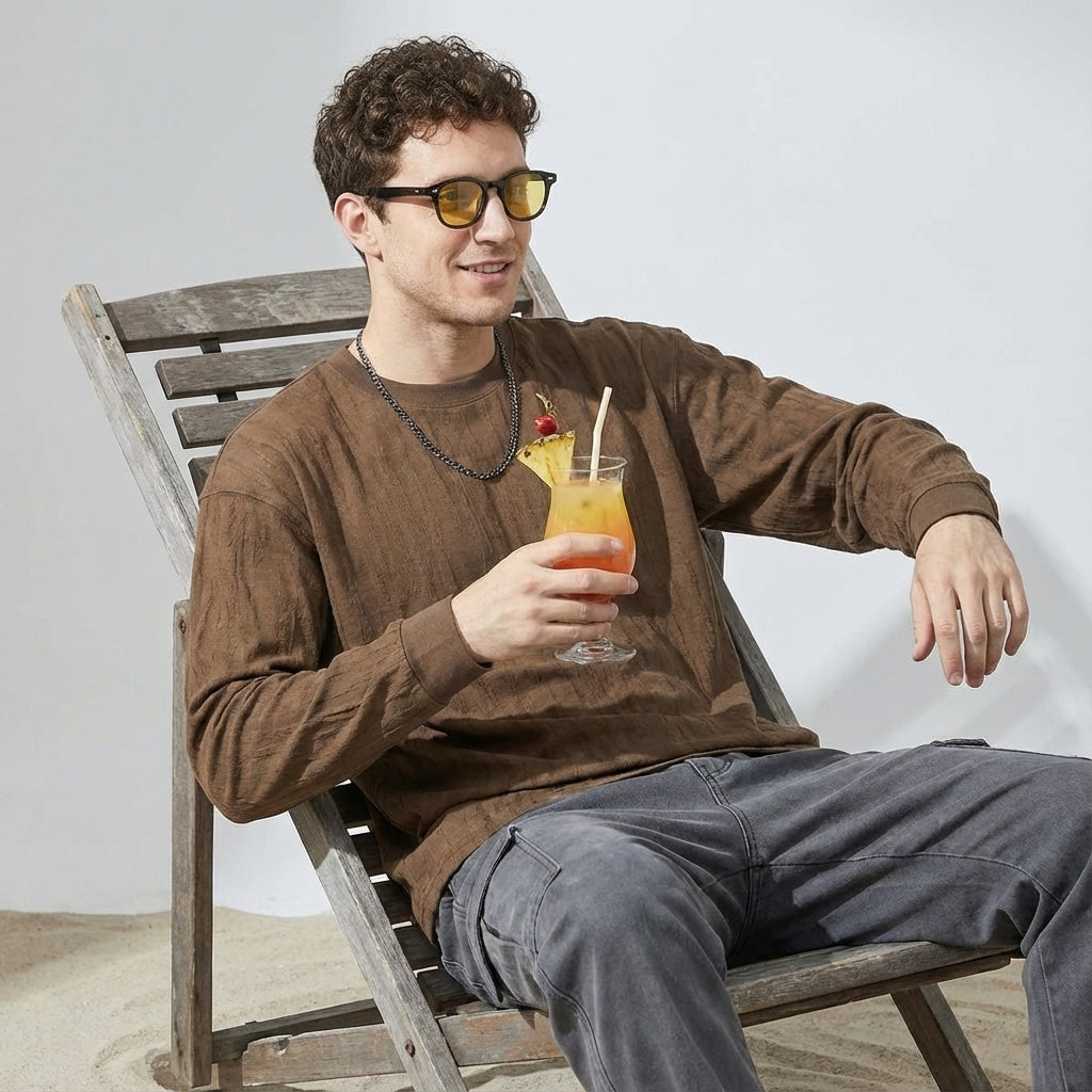 Tree Grain Texture Dropped Shoulder Sleeve Tee