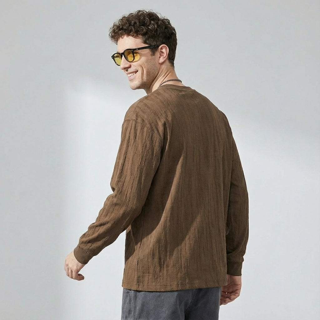 Tree Grain Texture Dropped Shoulder Sleeve Tee