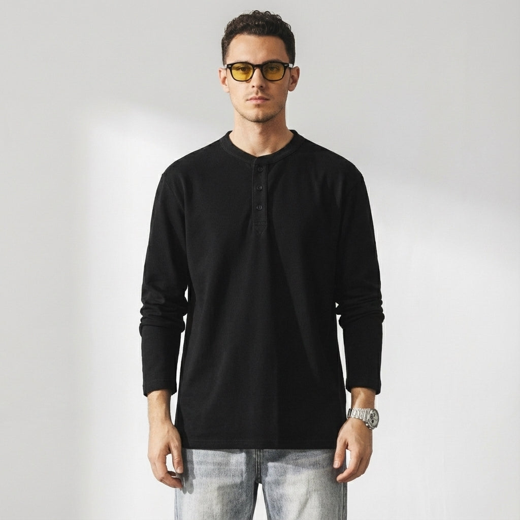 Henry Collar Polo Tee in Black