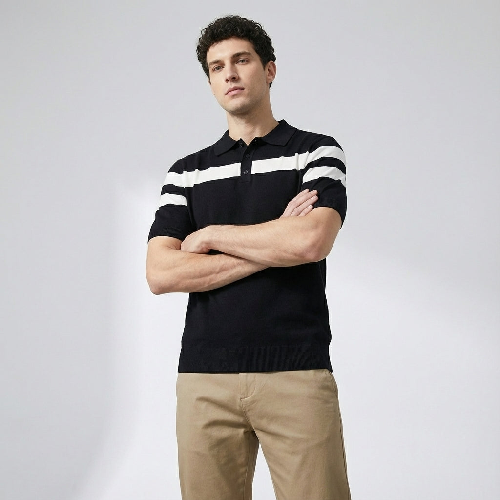Varsity Stripe Knit Polo in White