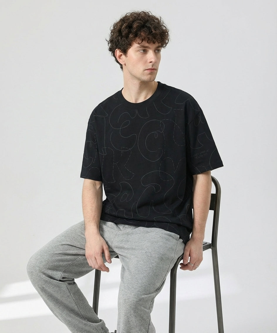 Printed Scribble Black T-Shirt