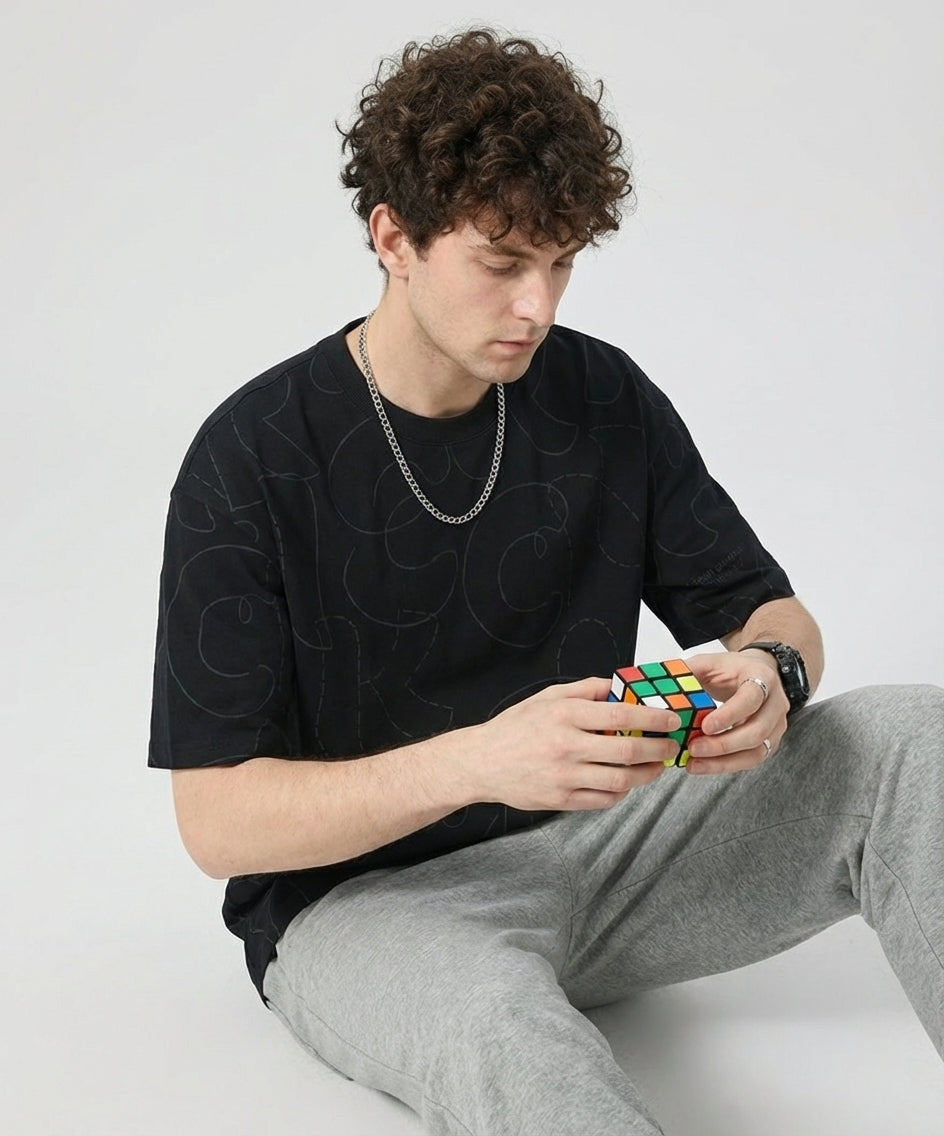 Printed Scribble Black T-Shirt