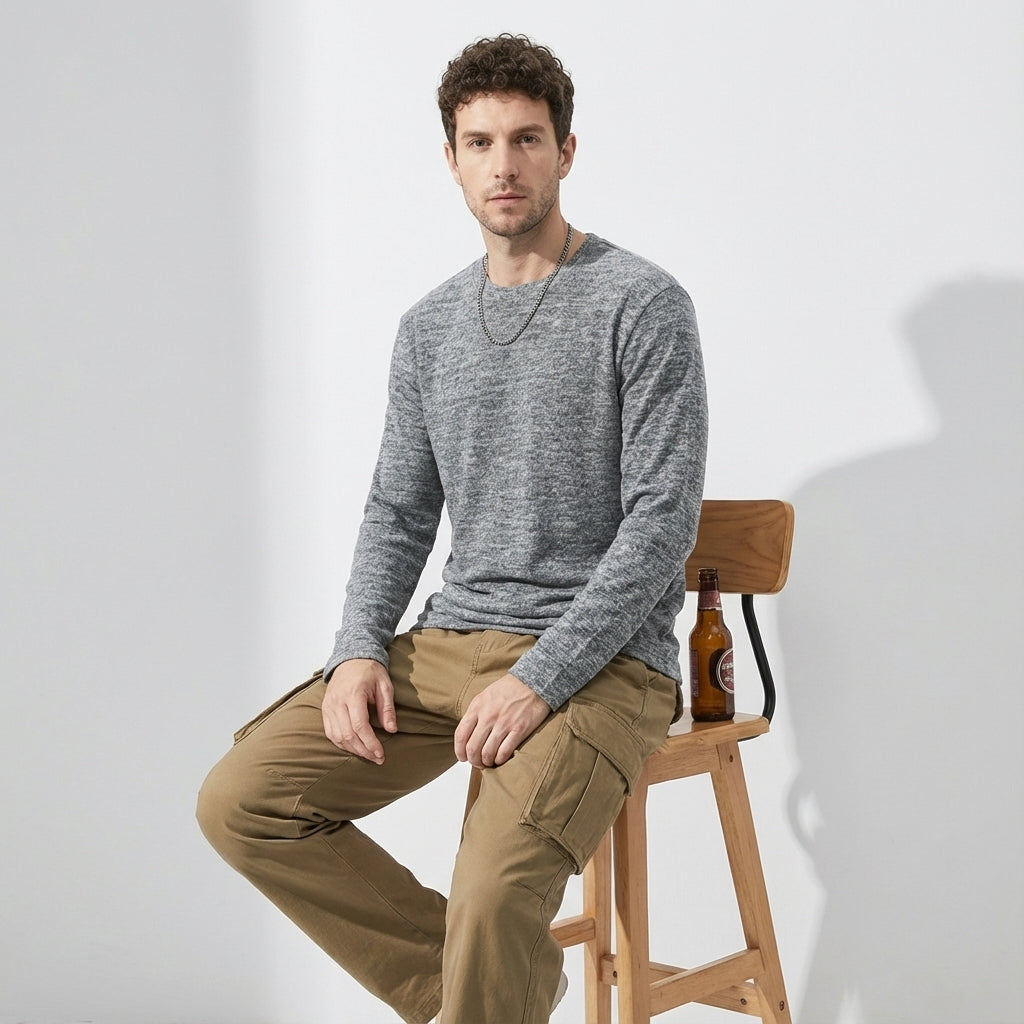Soft Knitted Skin Friendly Fleece Crew Neck Tee