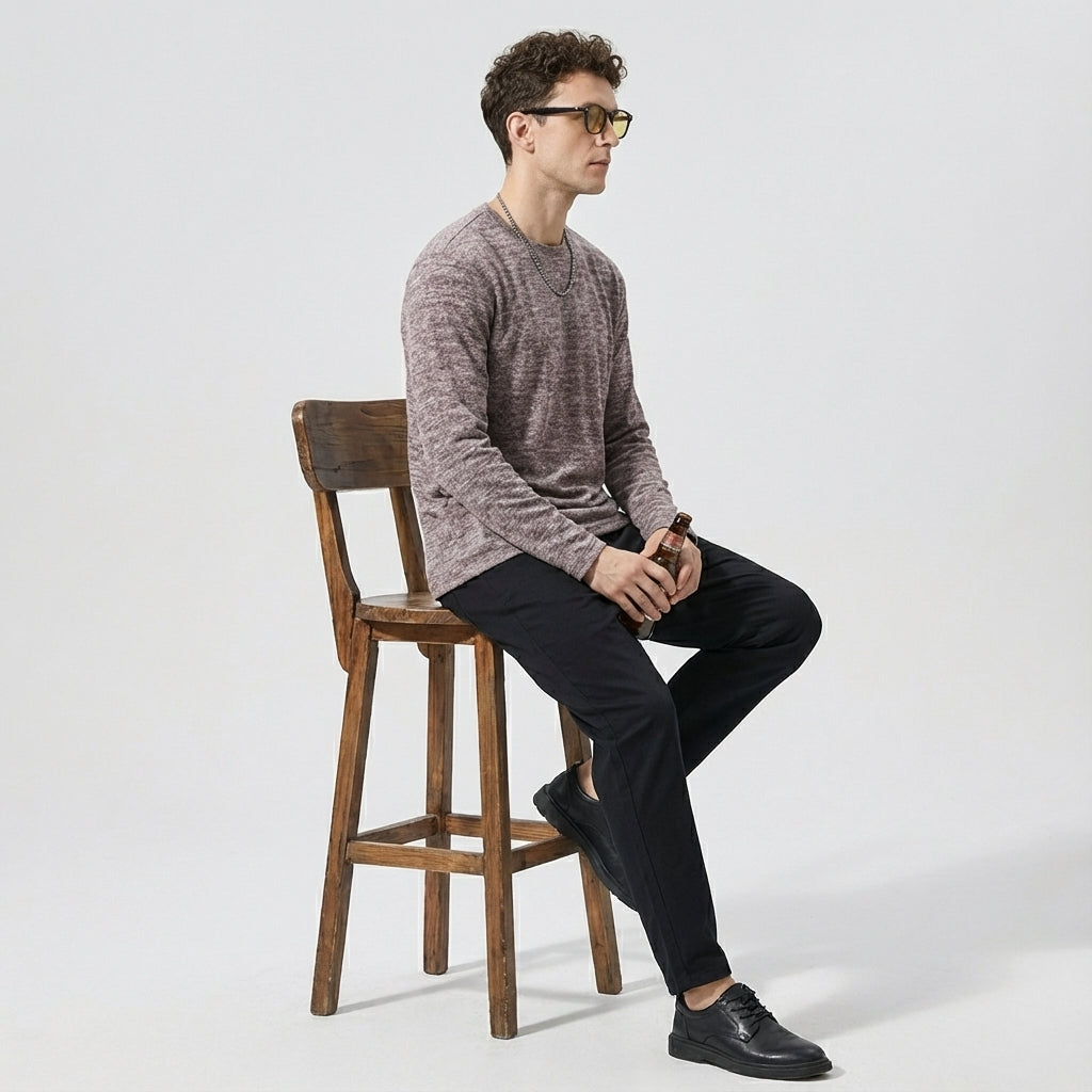 Soft Knitted Skin Friendly Fleece Crew Neck Tee