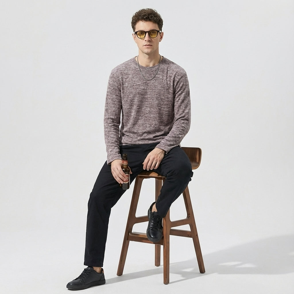 Soft Knitted Skin Friendly Fleece Crew Neck Tee