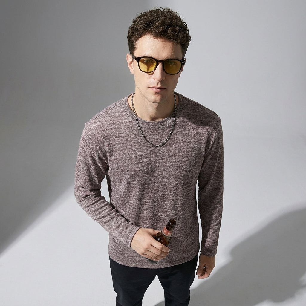 Soft Knitted Skin Friendly Fleece Crew Neck Tee