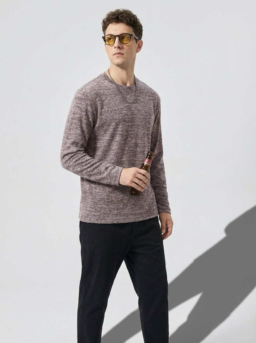 Soft Knitted Skin Friendly Fleece Crew Neck Tee