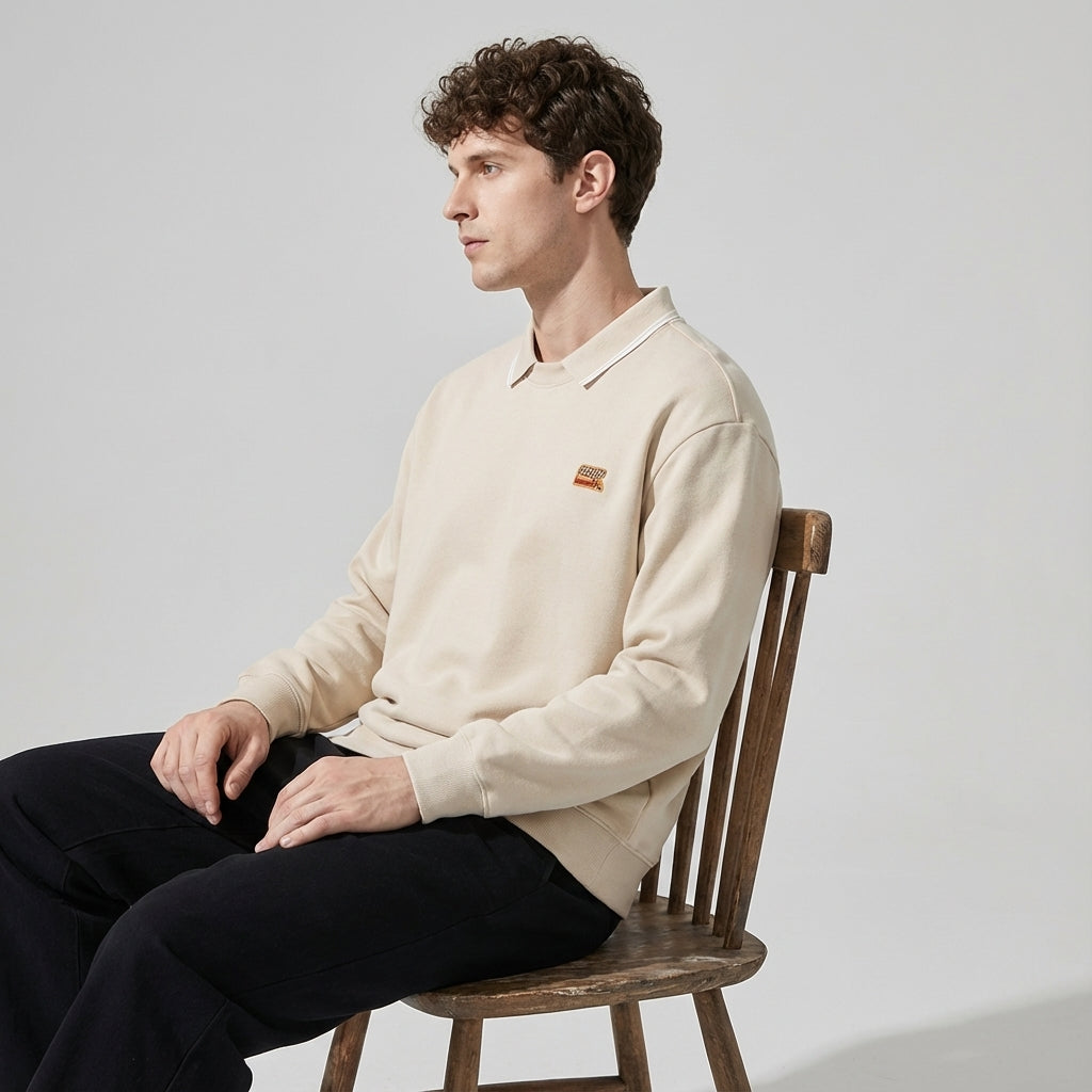 Classic Collared Sweatshirt in Beige