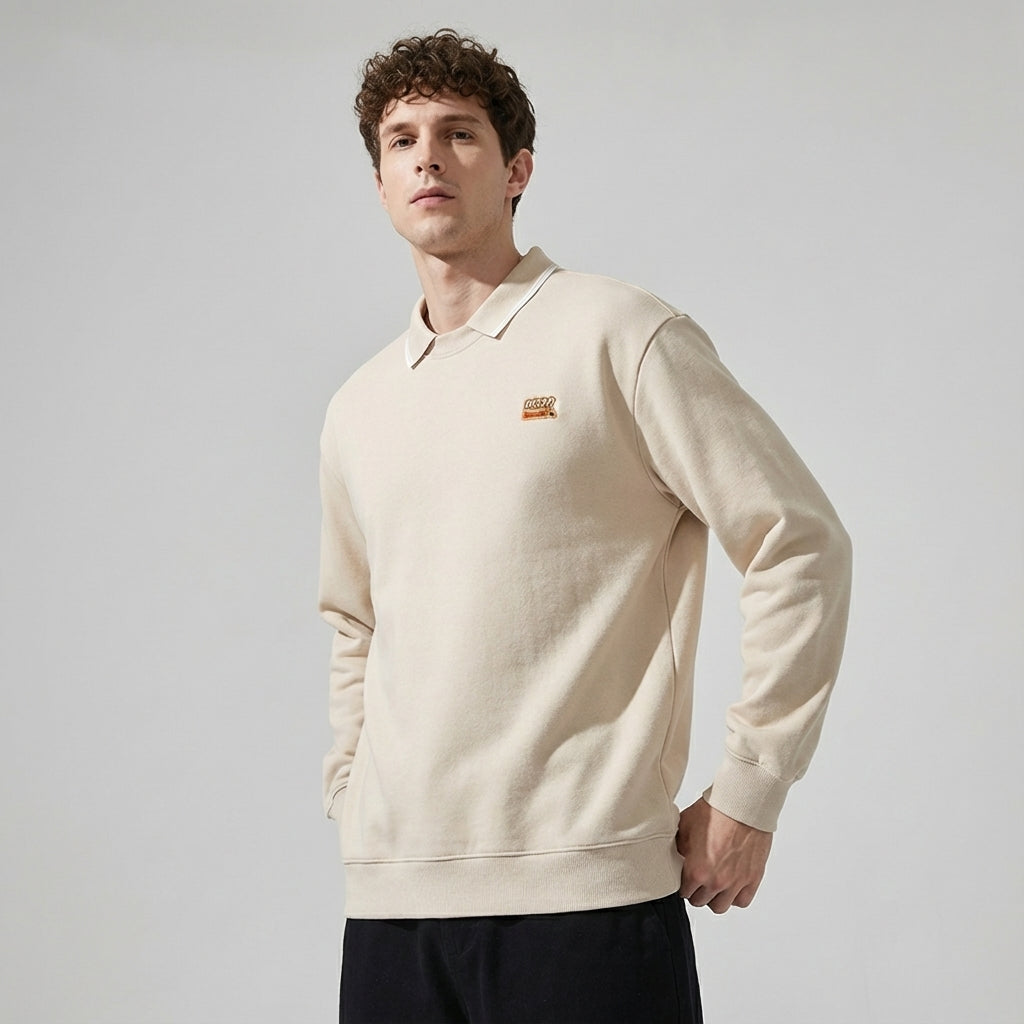 Classic Collared Sweatshirt in Beige