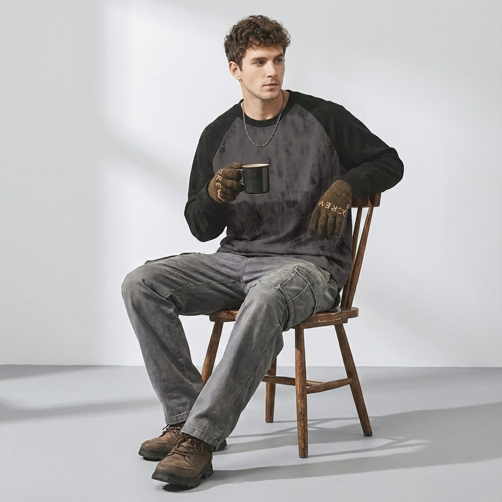 Suede Sweatshirt with Raglan Sleeves