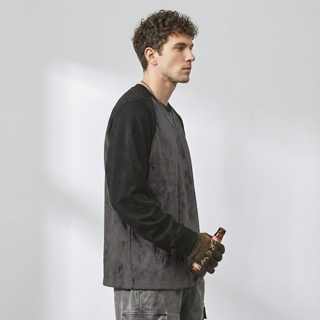 Suede Sweatshirt with Raglan Sleeves
