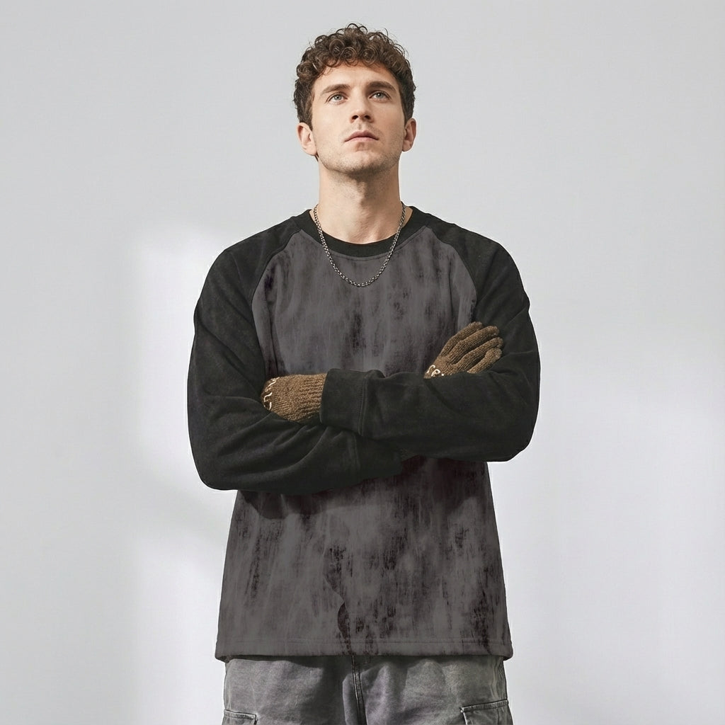 Suede Sweatshirt with Raglan Sleeves