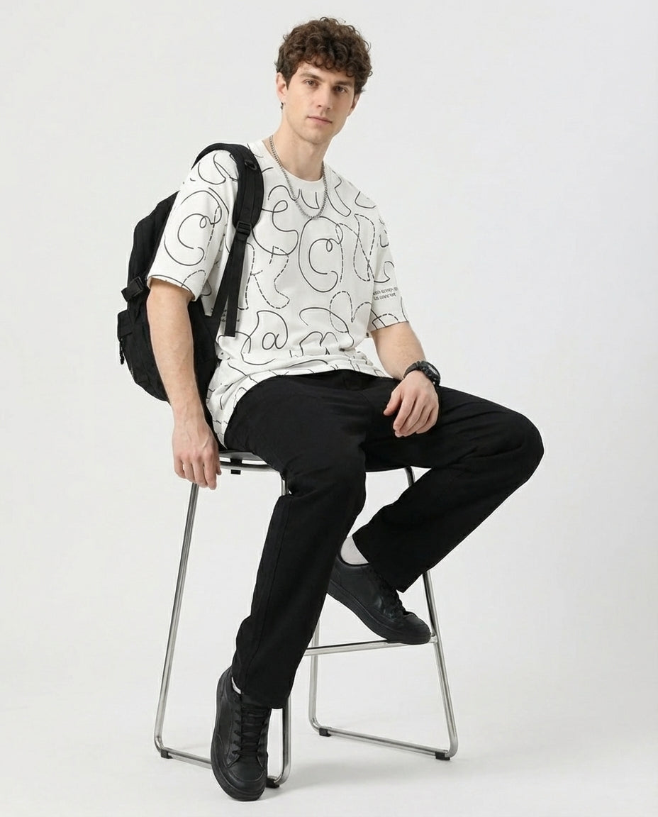 Printed Scribble White T-Shirt