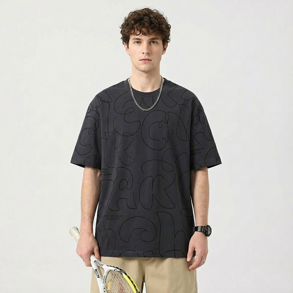Printed Scribble Dark Gray T-Shirt