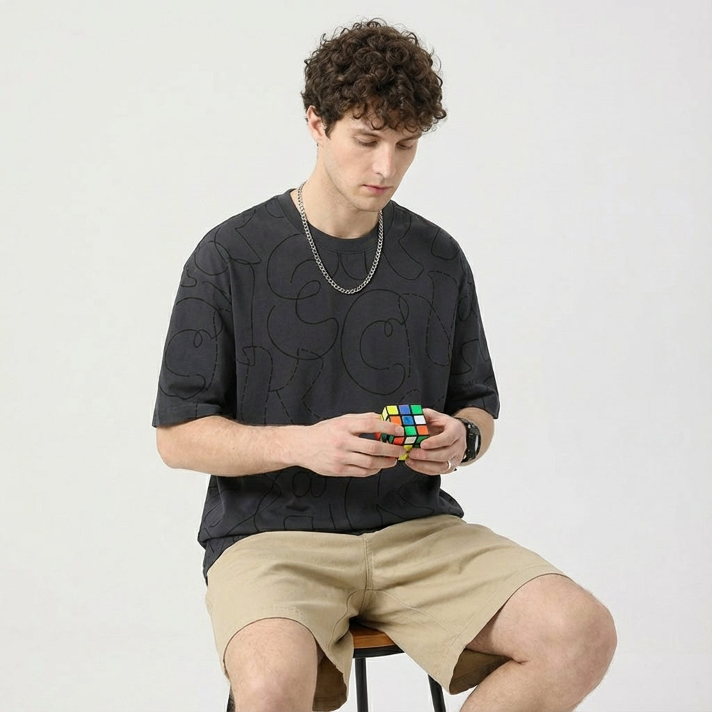 Printed Scribble Dark Gray T-Shirt