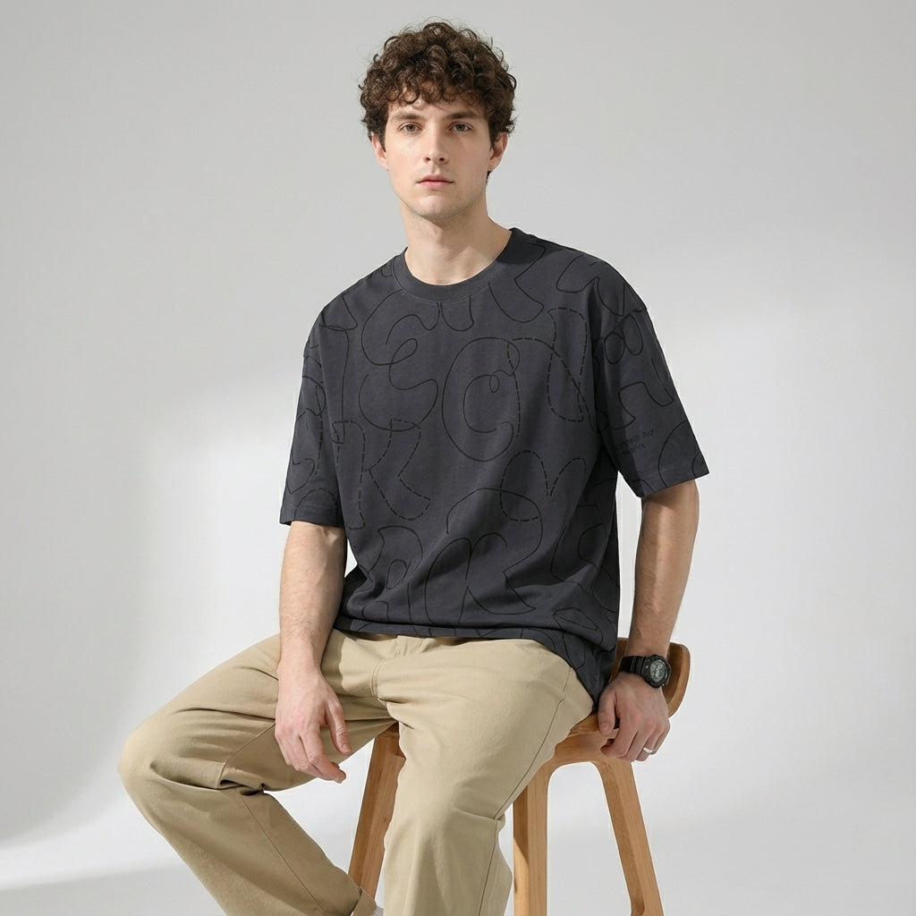 Printed Scribble Dark Gray T-Shirt