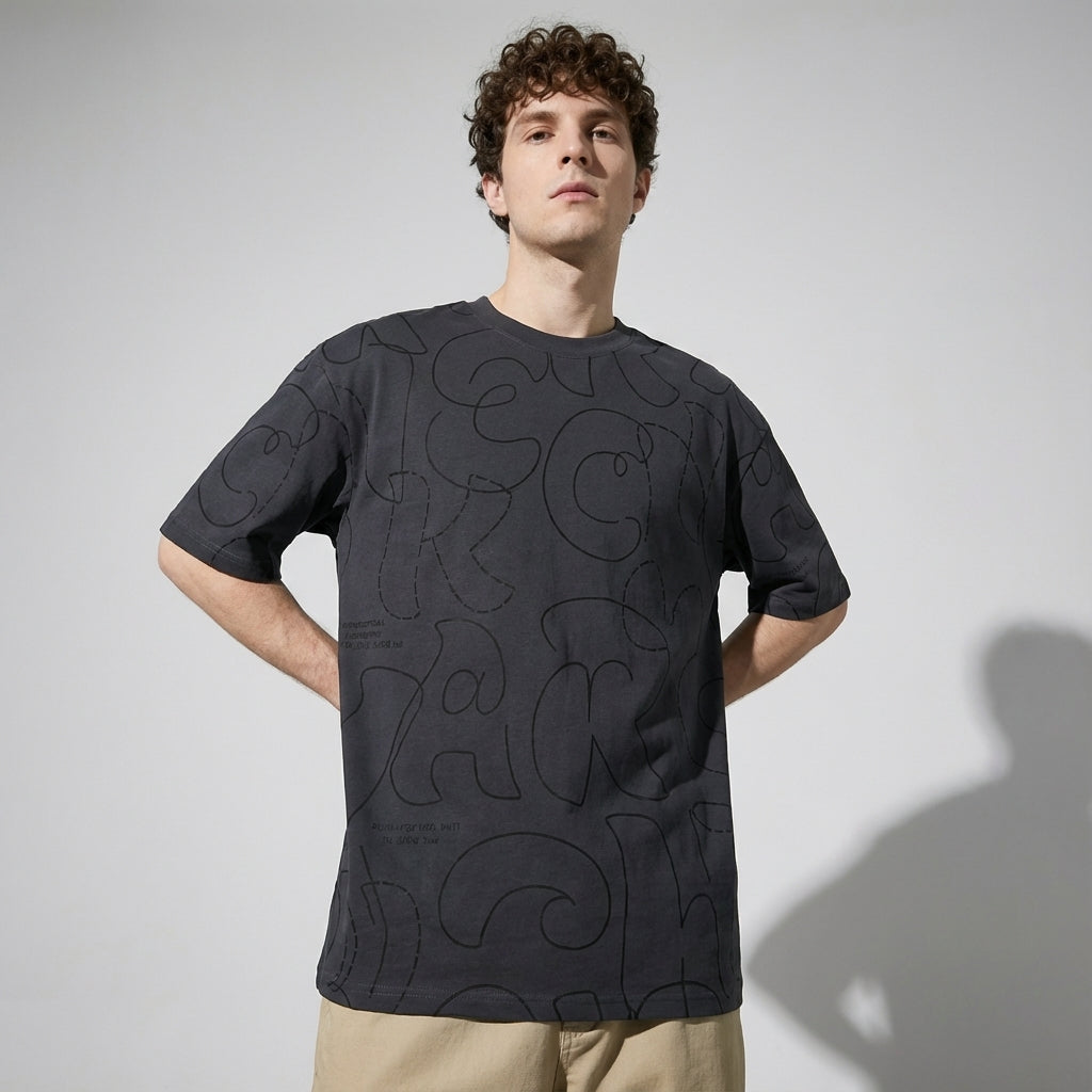 Printed Scribble Dark Gray T-Shirt