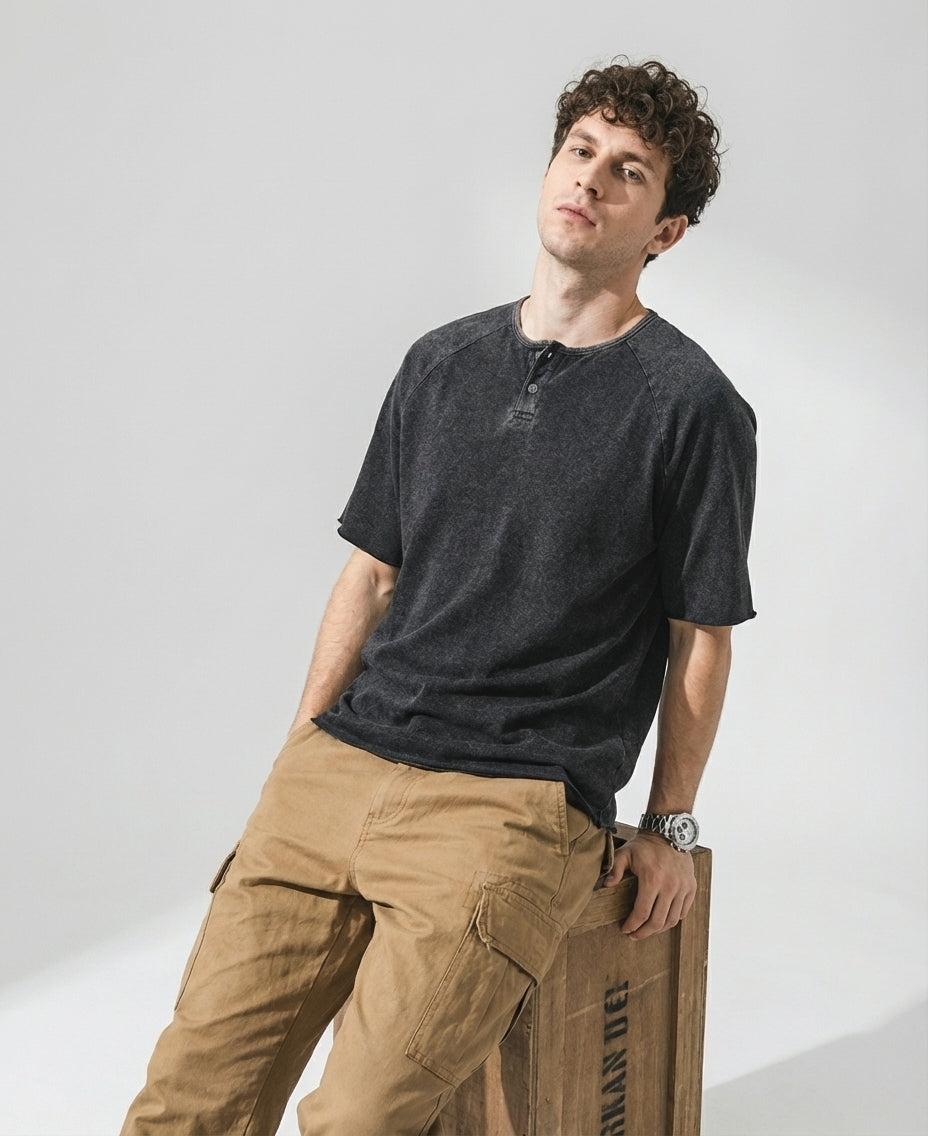 Urban Drift Henley Tee With Raglan Sleeves