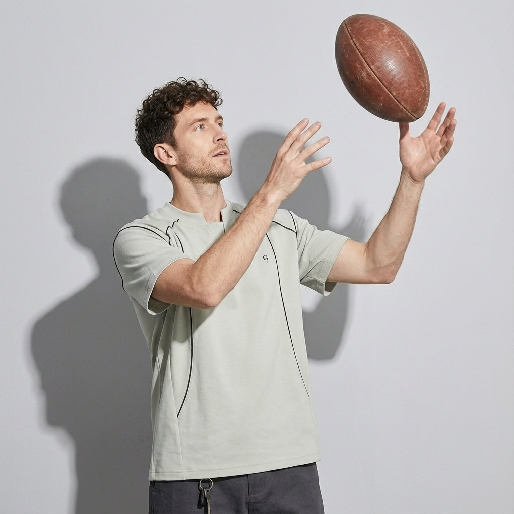 V-Placket Stitch Detail Tee in White