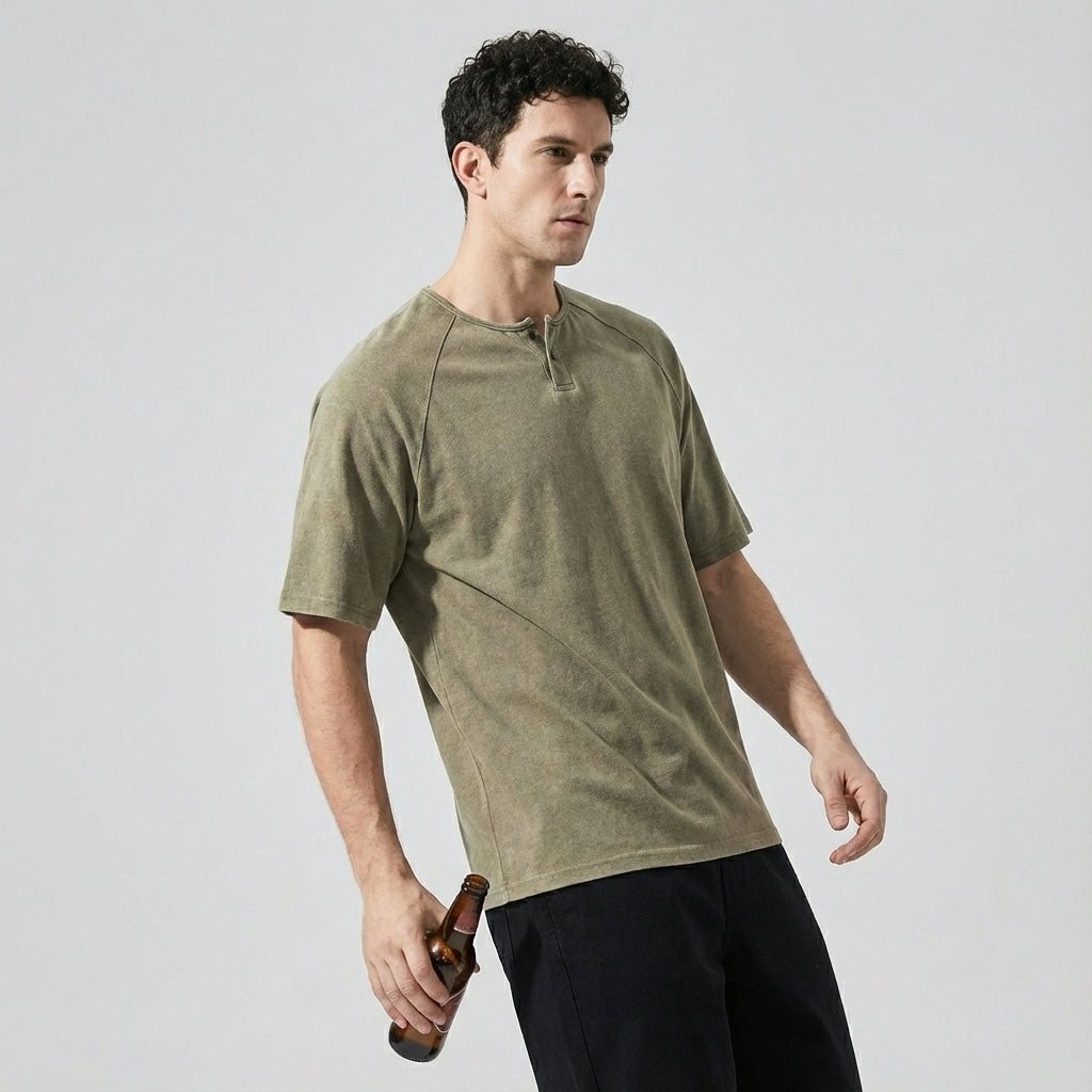 Urban Drift Henley Tee With Raglan Sleeves