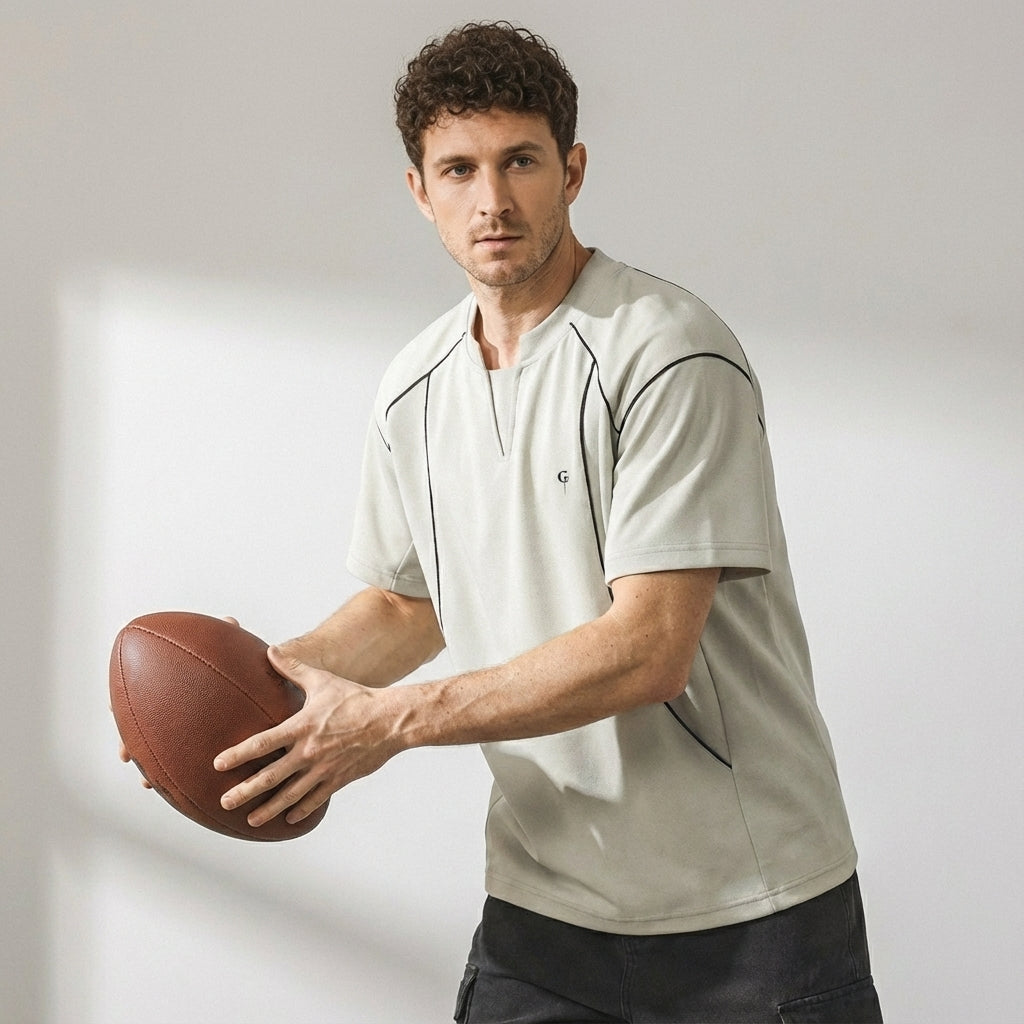 V-Placket Stitch Detail Tee in White