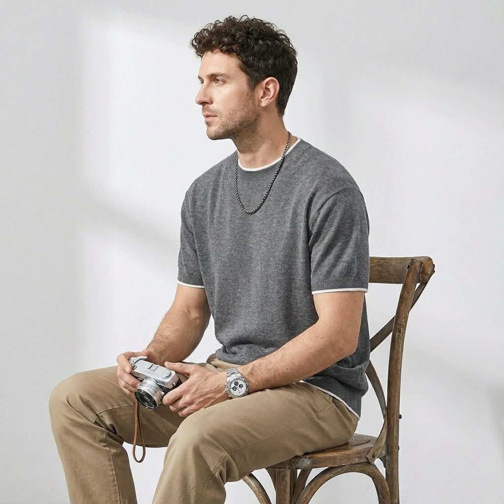Linen Tencel Dark Gray Knit Tee