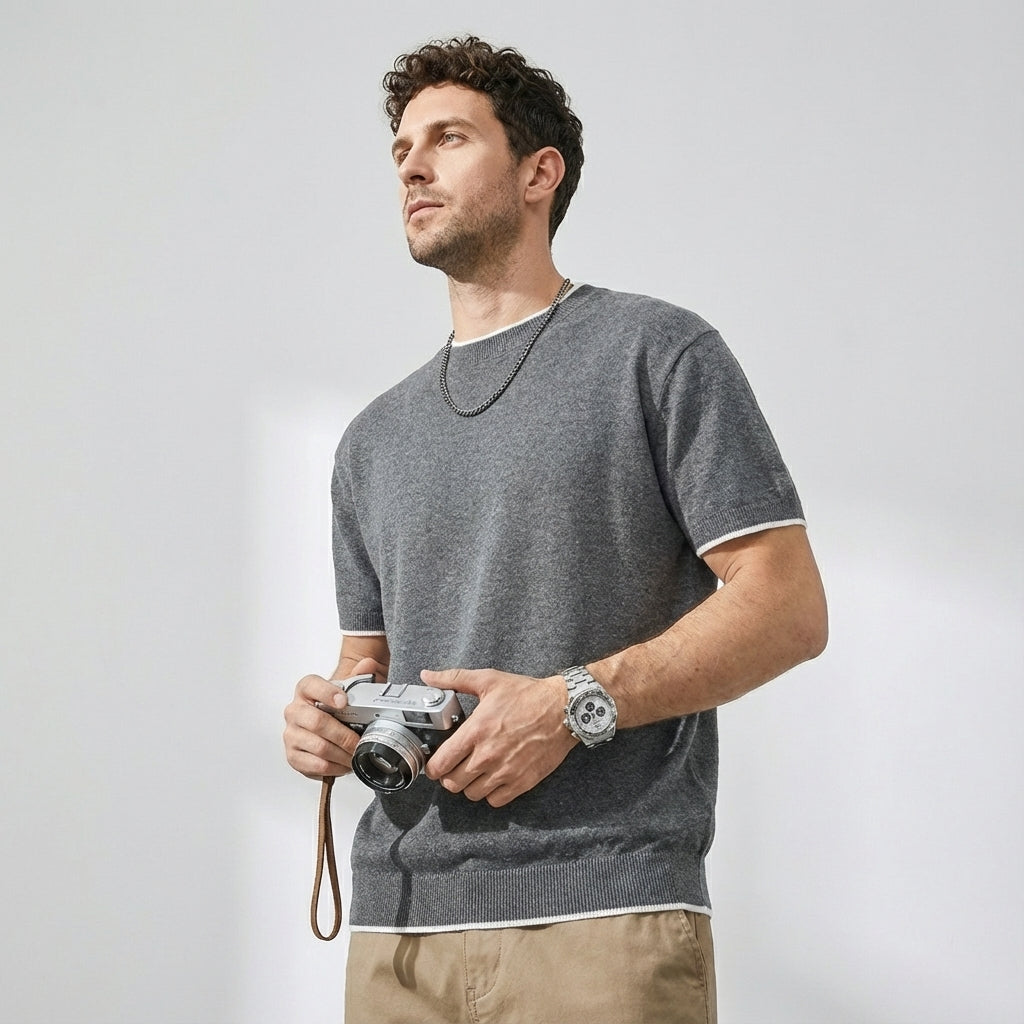 Linen Tencel Dark Gray Knit Tee