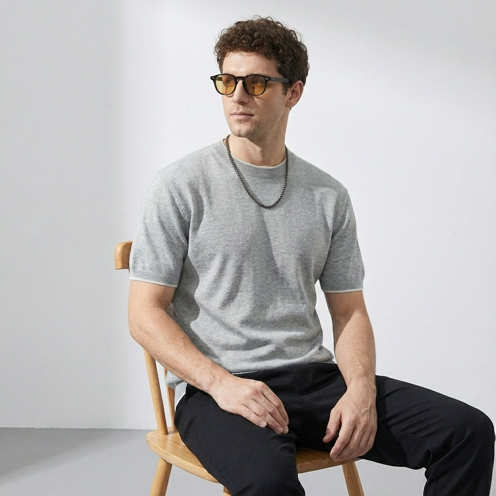 Linen Tencel Light Gray Knit Tee
