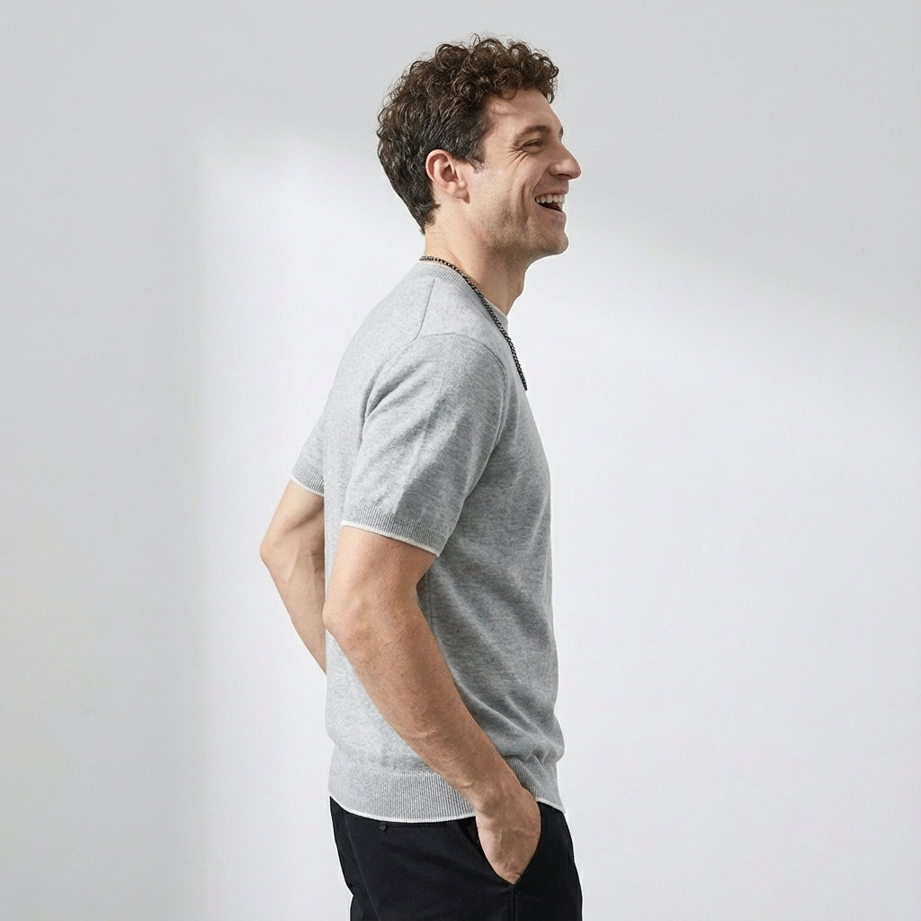 Linen Tencel Light Gray Knit Tee